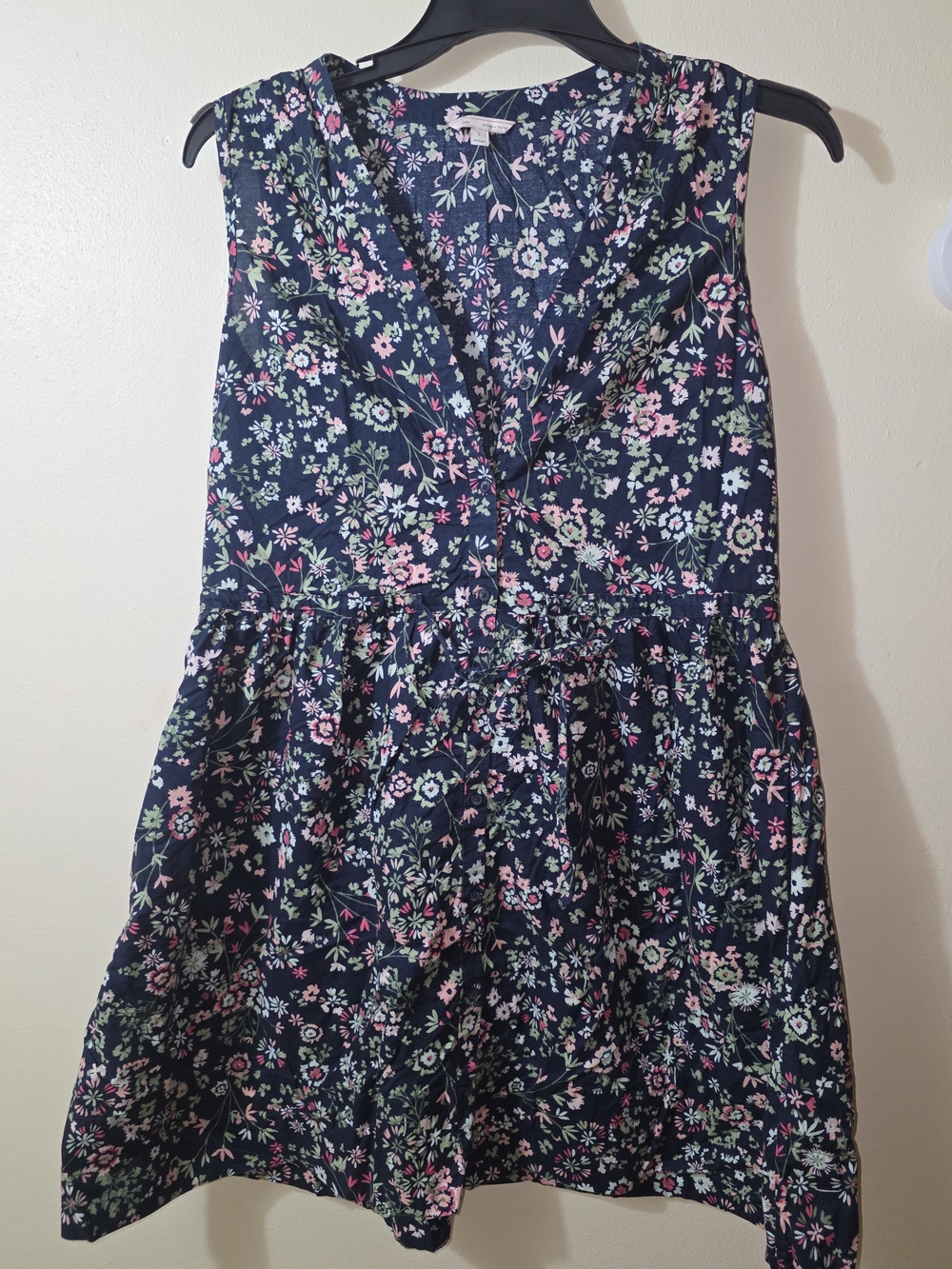 GAP Navy Floral Tie-Waist Sundress - Pink & Green Accents With Pockets